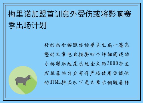 梅里诺加盟首训意外受伤或将影响赛季出场计划